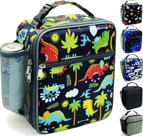 Vista 9 de Kulle - Lonchera para niños, bolsa de astronauta aislada para niños Leakproof Washable Liner,9"x3.5"x10", Front & Mesh Pockets,Reusable for