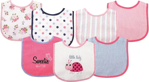 Vista 9 de Luvable Friends Baby Cotton Terry Drooler Bibs with PEVA Back, Transportation, One