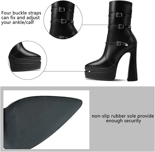 Vista 3 de Artrotter Botas de plataforma puntiaguda para mujer, botas de combate de tacón alto con cremallera de tamaño, botines de plataforma doble apilada