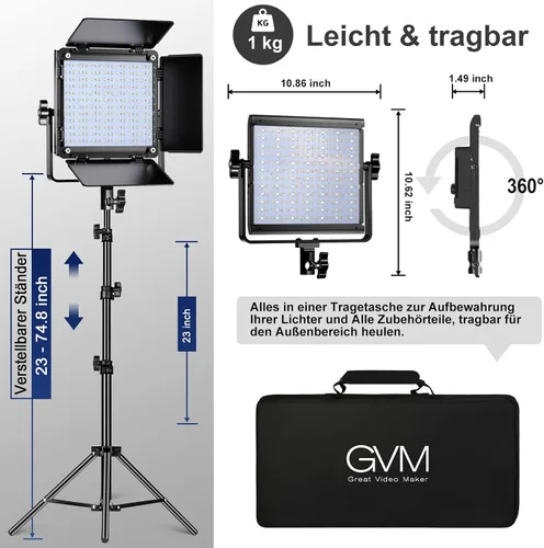 Vista 6 de GVM RGB LED Panel de luz de video, iluminación de fotografía con control de aplicación, kit de iluminación de video 800D para YouTube Studio
