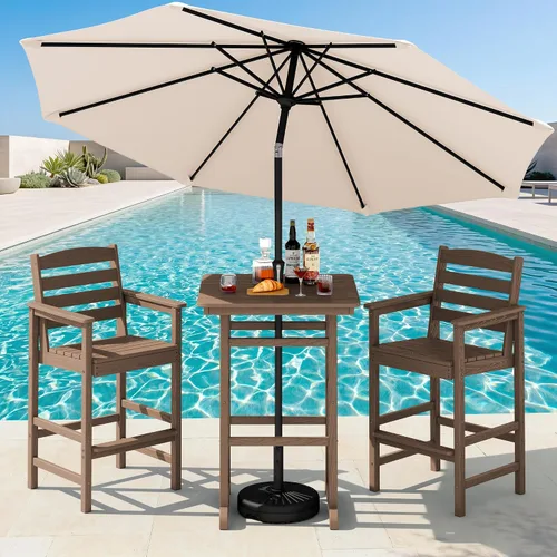 Vista 33 de SERWALL 5 Pcs HDPE Bar Height Adirondack Chairs and Bar Table Set, Blue Azul