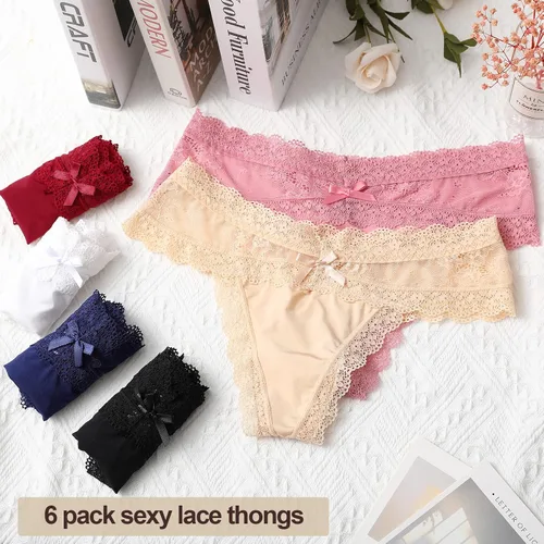 Vista 6 de LEVAO Tangas sexys para mujer, ropa interior de encaje elástico, sin costuras, paquete múltiple S-XL