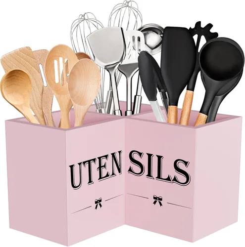 Vista 12 de Suli Soporte extra grande para utensilios de cocina con 3 compartimentos, organizador de utensilios de esquina para encimera, organizador