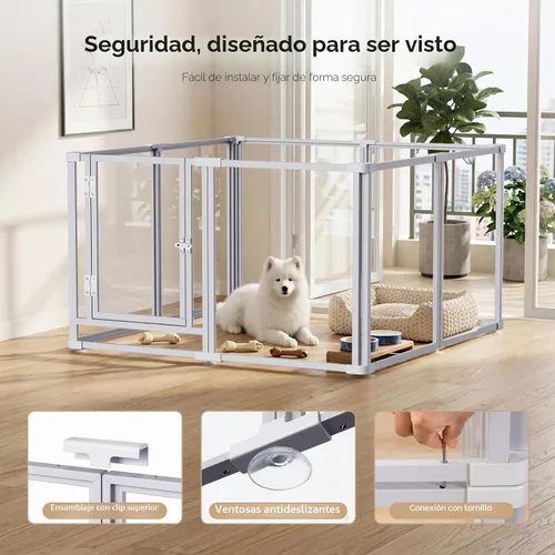 Vista 6 de Clear Acrylic Dog Play Pen Indoor (White, 23.6H, 8)