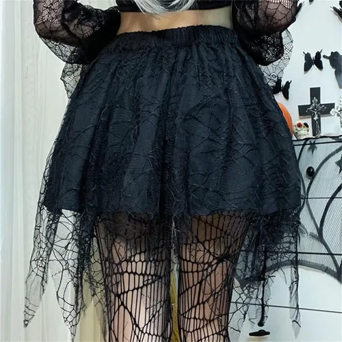 Vista 5 de TOMETO STAR Faldas irregulares de malla para mujer, con cremallera de pentagrama, punk gótica, oscuridad, falda casual suelta para club