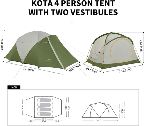 Vista 2 de Naturehike KOTA Tienda de campaña para 4/6/8 personas, tienda de campaña impermeable de doble capa para 4 personas, 6 personas, 8 personas