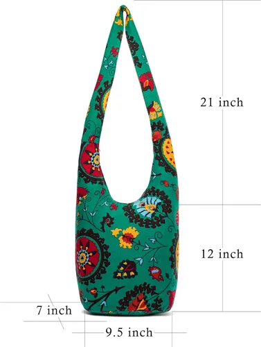 Vista 98 de Bolsa de hombro para mujer, de lona en estilo hippie/bohemio para llevar cruzada al hombro, disponible en diferentes colores y estampados