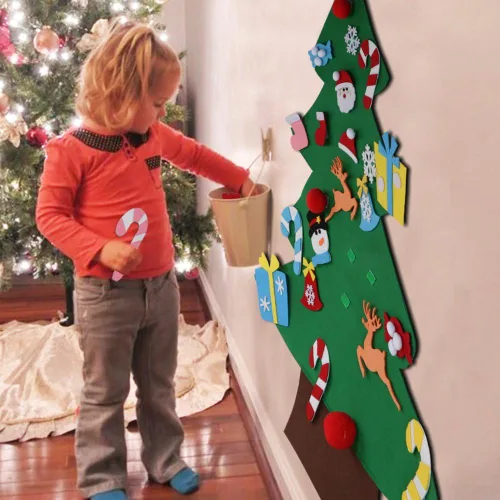 Vista 8 de OurWarm Árbol de Navidad de fieltro para niños, árbol de Navidad de 3 pies con 30 adornos de purpurina para niños, regalos de Navidad, decoración