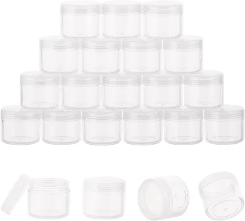 Vista 10 de Tarros cosméticos de plástico de 0.71 oz con tapas, 20 recipientes pequeños para cosméticos, recipientes de muestra de tamaño de viaje, tarros