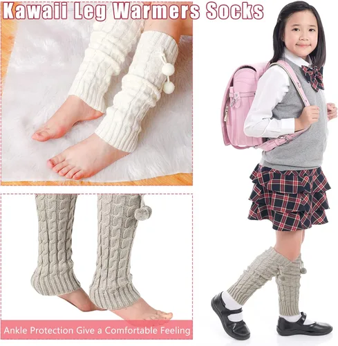 Vista 2 de Eurzom 3 pares de calentadores de piernas kawaii de punto calentadores de piernas estilo japonés calcetines sueltos hasta la rodilla calentadores