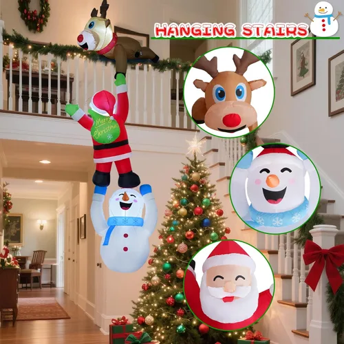 Vista 3 de Inflables colgantes de Navidad de 10 pies, decoraciones de muñeco de nieve