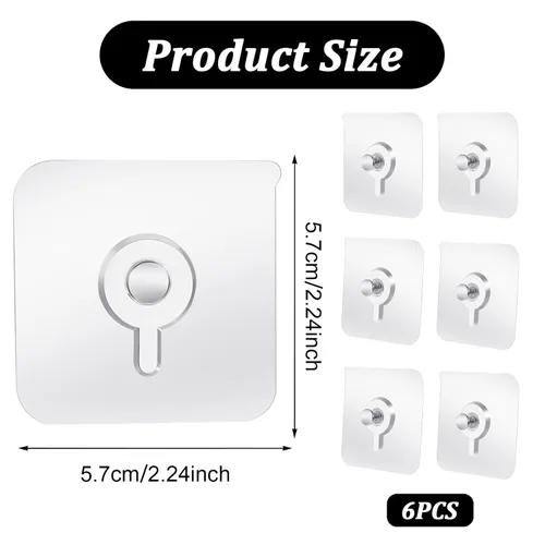 Vista 2 de Mabor Ganchos adhesivos sin taladro, 6 piezas de colgadores de fotos de plástico sin uñas, colgadores de pared sin clavos, colgador de foamboard