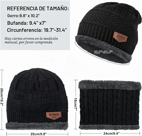 Vista 2 de Loritta Winter Hats for Men, 3 PCS Fleece Beanie Scarf Gloves Set A-Negro