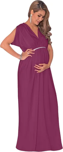 Vista 2 de KOH KOH Vestido largo de maternidad con cuello en V y manga corta para mujer