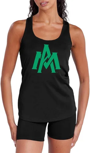 Vista 321 de Camiseta deportiva sin mangas oficial de NCAA Collegiate para mujer, con espalda cruzada, colección con logotipo primario