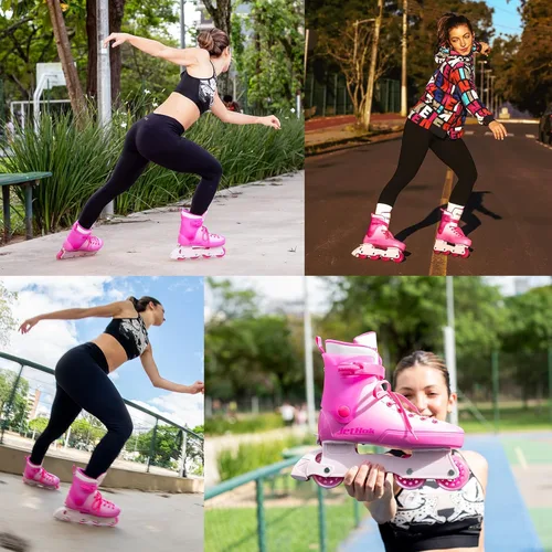 Vista 3 de Inlineskates - Patines en línea para mujeres y niñas, tamaño ajustable, freno extraíble, rodamientos ABEC-7, para patinaje en interiores