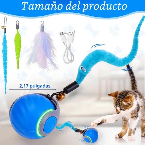 Vista 5 de BABORUI Pelota de juguete interactiva para gatos - Juguetes interactivos automáticos para gatos de interior con 3 colas, 2 velocidades recargables