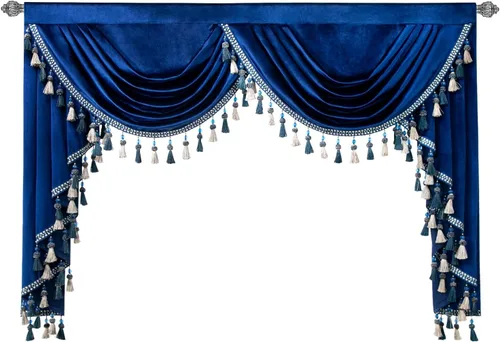 Vista 16 de VOGOL Cenefa de cortinas de terciopelo grueso para dormitorio, cenefas de cascada de lujo con aislamiento térmico dorado para sala de estar formal