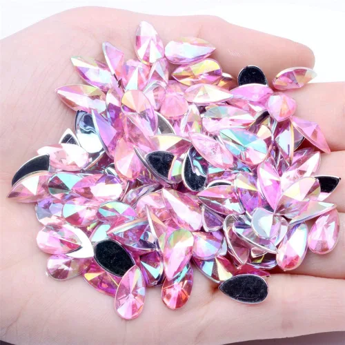Vista 18 de 200 diamantes de imitación de gota de agua, diamantes de imitación de resina con parte trasera plana para manualidades, ropa, decoración de Verde AB