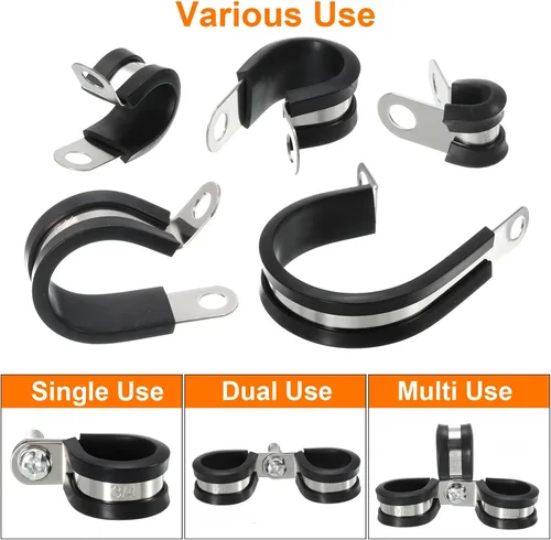 Vista 3 de uxcell Kit surtido de 140 abrazaderas de cable, abrazadera aislada acolchada de goma de acero inoxidable, surtido en 14 tamaños