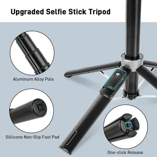 Vista 6 de WOVTE Trípode magnético para selfie stick con 2 luces LED, trípode de 52 pulgadas para iPhone con control remoto recargable, palo selfie portátil