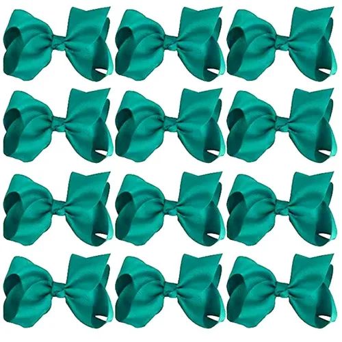 Vista 17 de Lazos para el cabello de 4 pulgadas para niñas y bebés, 12 unidades, color sólido (verde manzana)