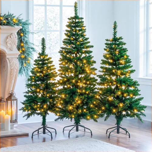 Vista 13 de Cinnyvoice Set of 3 Pre-lit Potted Christmas Tree with led, 2 ft, 3ft,4 ft Árbol de ciprés artificial preiluminado con base de cesta tejida