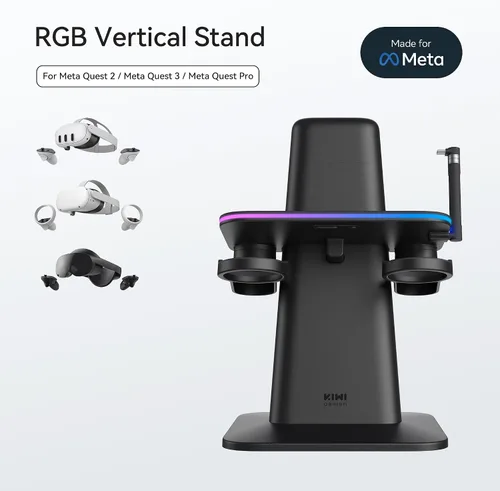 Vista 2 de KIWI design Charging Dock for Meta Oculus Quest 3Quest 2Quest Pro Accessories, Meta Officially Co-Branded, RGB Vertical Charging Stand and