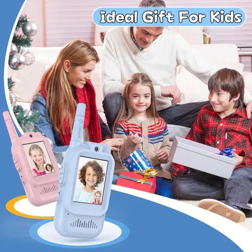Vista 8 de Walkie Talkie para niños con video, paquete de 2 juguetes recargables para niños pequeños con cámara HD y cambiador de voz, radios bidireccionales