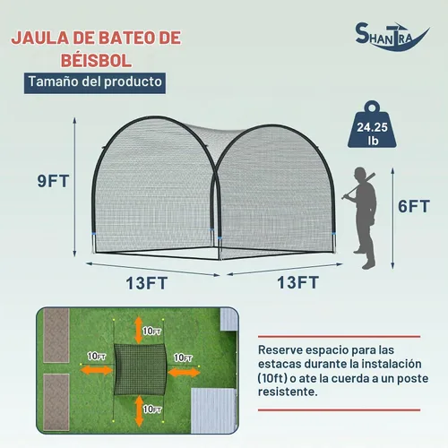 Vista 2 de SHANTRA ORIENGEAR Baseball Batting Cage for Backyard, Fully Enclosed Hitting Cage, Baseball and Softball Training Cages, Backyard Hitting and