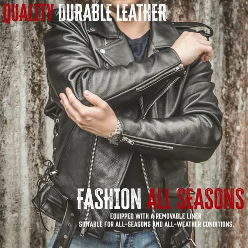 Vista 6 de Milwaukee Leather - Chaqueta clásica para hombre con encaje lateral estilo policía M/C, Negro