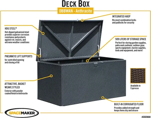 Vista 12 de Arrow Caja de almacenamiento de acero galvanizado en caliente de 134 galones Spacemaker Spacemaker de 4 x 2 pies Antracita