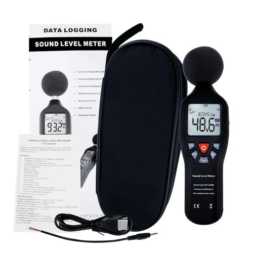 Vista 3 de Instrumento compacto medidor de nivel de sonido profesional con pantalla de retroiluminación Medición de alta precisión 30dB-130dB