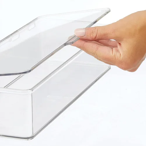 Vista 5 de mDesign Contenedores de Cajas Organizadoras Largas de Plástico para Sala de Juegos/Gaming de Almacenamiento con Tapa con Bisagras para Estantes