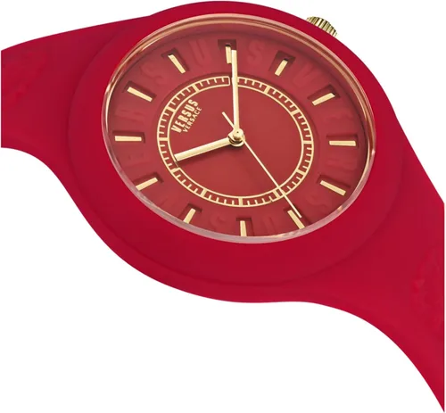 Vista 3 de Versus Versace Reloj de moda Fire Island para mujer. Correa de silicona ajustable y deportiva. Incluye bolsa de regalo de viaje.