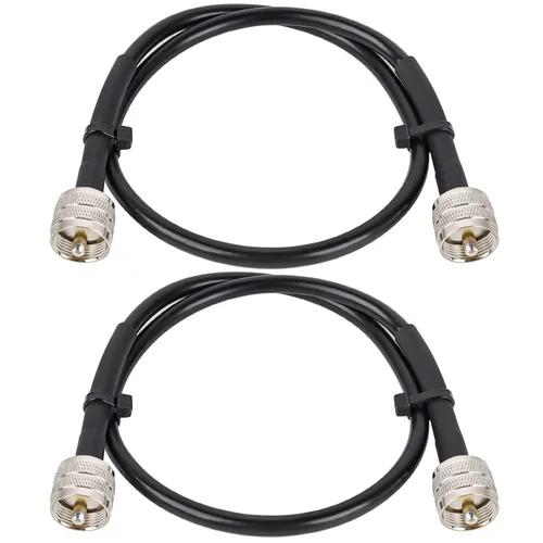 Vista 8 de MOOKEERF RG8x Cable de puente 1 pie, paquete de 2 PL259 Cable coaxial CB de puente 50 Ohm, extensión de antena CB de baja pérdida UHF PL259 macho a