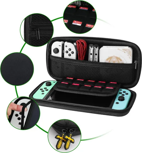 Vista 2 de GLDRAM Funda de transporte Zelda para Nintendo Switch y OLED, kit de accesorios de luz con funda de viaje impermeable para interruptor, soporte