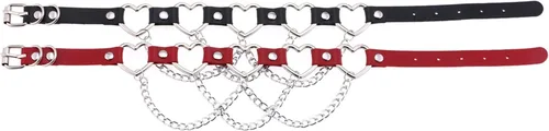 Vista 6 de eYLun Gargantilla gótica para mujer, collar de cadena de cuero con corazón punk