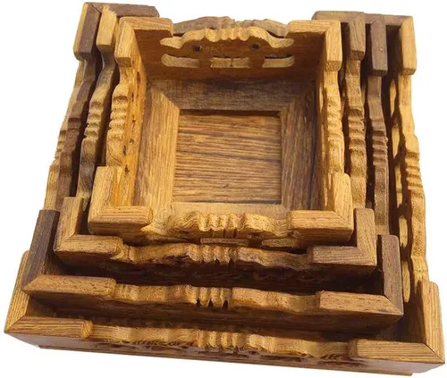 Vista 6 de Base de madera china de pollo con base de madera, jarrón cuadrado para plantas, adorno de Buda