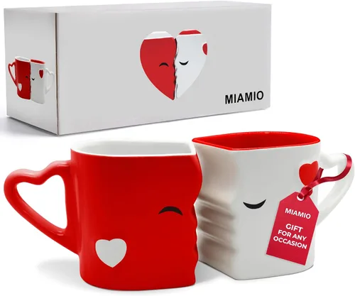 Vista 8 de MIAMIO - Juego de tazas de café/taza de besos para parejas de novia, de cerámica, con caja de regalo para bodas/cumpleaños/aniversario (negro)