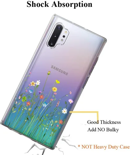 Vista 6 de Unov Funda para Galaxy Note 10 Plus Note 10 Plus 5G, transparente, con diseño, TPU suave, absorción de golpes, patrón delgado en relieve protector