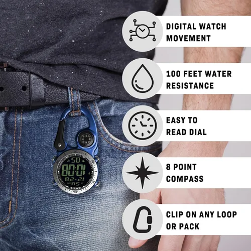 Vista 4 de Dakota Clip digital, reloj de clip, alarma, cronómetro, temporizador y reloj de doble hora, regalos al aire libre para hombres y mujeres, uso