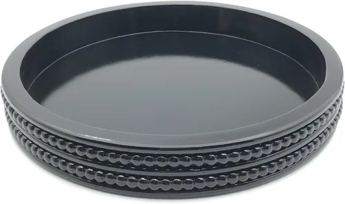 Vista 2 de Carah & Cossh Bandeja redonda de madera, bandeja de madera decorativa redonda negra, bandeja decorativa redonda moderna, perfecta para Negro