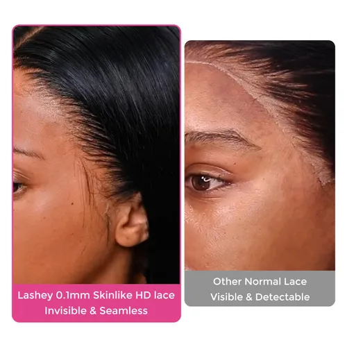 Vista 4 de Lashey Pelucas de cabello humano lacio Yaki de 5 x 5, cierre de encaje HD transparente, densidad del 180 %, prearrancado con nudos blanqueados