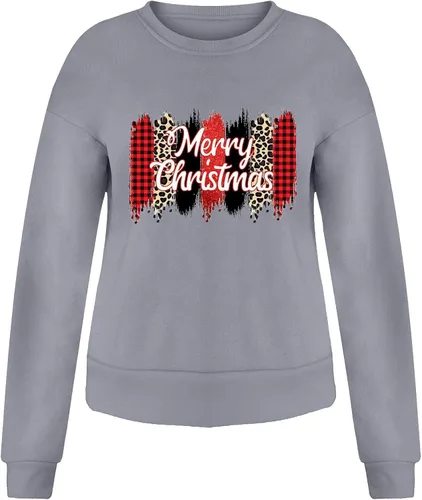 Vista 3 de Sudadera para mujer diseño de árboles de Navidad para mujer diseño a cuadros manga larga de gran tamaño Beige