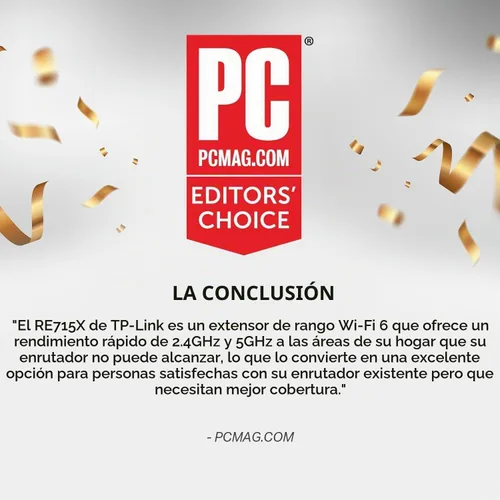 Vista 2 de TP-Link Extensor de alcance WiFi 6 AX3000 Elección del editor de PCMag Repetidor inalámbrico de doble banda con puerto Ethernet Hasta 2400
