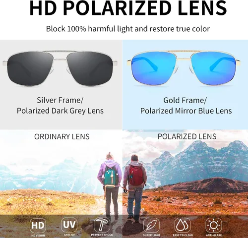 Vista 3 de JIM HALO Gafas de sol polarizadas de aviador para hombres y mujeres, gafas de sol clásicas militares para conducción, protección UV400