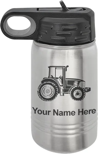 Vista 46 de LaserGram Botella de agua personalizada, tractor agrícola, acero inoxidable de doble pared aislada al vacío con popote superior, regalo grabado