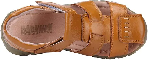 Vista 3 de DADAWEN - Sandalias deportivas de cuero para niños y niñas, puntera cerrada, para exteriores (para bebés, niños pequeños y grandes)