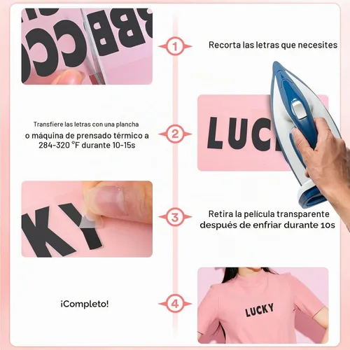 Vista 6 de 5 hojas, 830 piezas de letras y números para planchar para ropa, letras de vinilo para planchar de 1 pulgada con letras de transferencia de calor